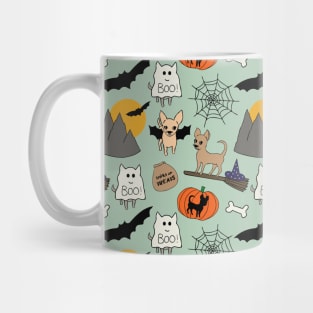 Halloween chihuahuas - light blue green Mug